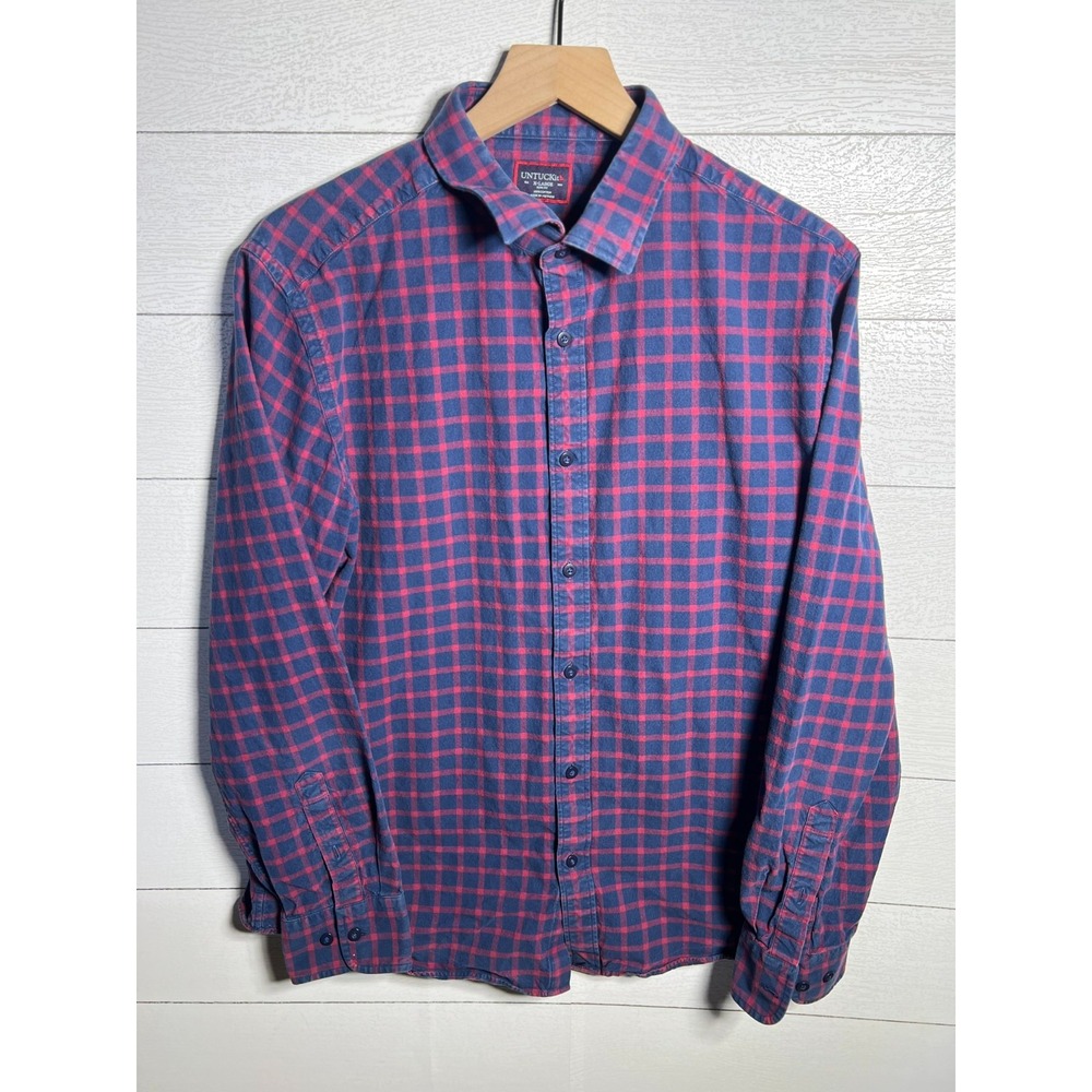 UNTUCKit Shirt Mens XL Veldenzer Slim Fit Blue Red Plaid Flannel Button Down